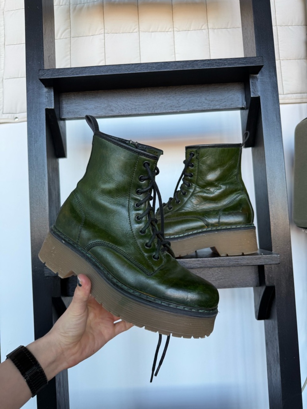 ROOLEE Green Lace-Up Platform Women's Boots